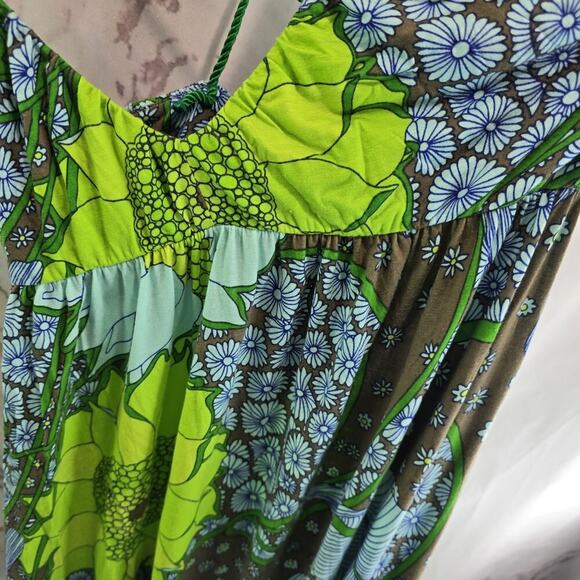 Free People Dress Womens Small Blue Green Boho Smocked Paisley Strappy Y2K - Picture 7 of 9
